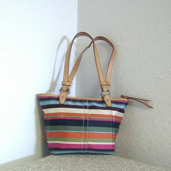 Coach Multicolored Fabric Leather Trim Bag - Picture 6 of 7